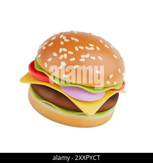 Cartoon Premium Delicious Burger Symbol auf weißem Hintergrund. 3D-Rendering Stockfoto