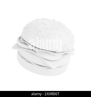 White Cartoon Premium Delicious Burger Icon im monochromen Duotone Clay Style auf weißem Hintergrund. 3D-Rendering Stockfoto