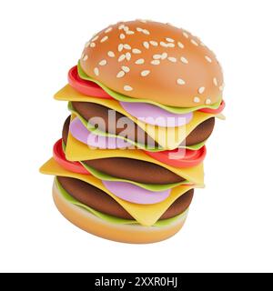 Cartoon Premium Delicious Big Burger Symbol auf weißem Hintergrund. 3D-Rendering Stockfoto