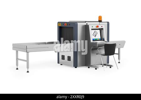 Flughafen-Röntgen-Gepäckscanner auf weißem Hintergrund. 3D-Rendering Stockfoto