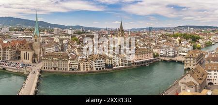 Zürich Schweiz, Luftaufnahme Panorama City Skyline von Grossmünster Stockfoto