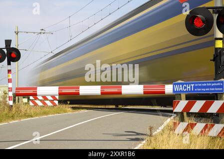 Den Helder, Niederlande. August 2022. Langbelichtungsaufnahme eines vorbeifahrenden Zuges Stockfoto