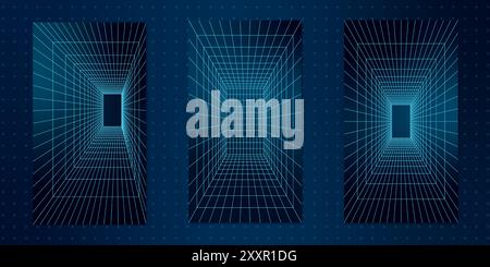 Geometrie 3D Wireframe Neon Tunnel Design Stock Vektor