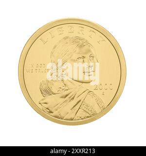 US Sacagawea, eine Dollar-Münze, isoliert auf weiß Stockfoto
