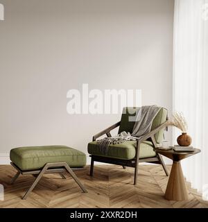 Innenmodell Für Leere Wände. Wandposter im Wohnzimmer, Mockup. Moderner Innenhintergrund. 3D-Rendering Stockfoto