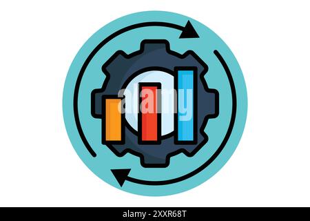 Symbol für die farbige Kontur der Optimierung. Diagramm mit Zahnrad und Pfeil. Symbol für Effizienz. Vektorillustration für Produktivitätselemente Stock Vektor