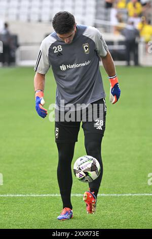 Columbus, Ohio, USA. 25. August 2024: Torhüter Patrick Schulte (28) der Columbus Crew wärmt sich auf, bevor er im Liagues Cup Finale in Columbus, Ohio, gegen den Los Angeles FC antritt. Brent Clark/Cal Sport Media Credit: Cal Sport Media/Alamy Live News Stockfoto