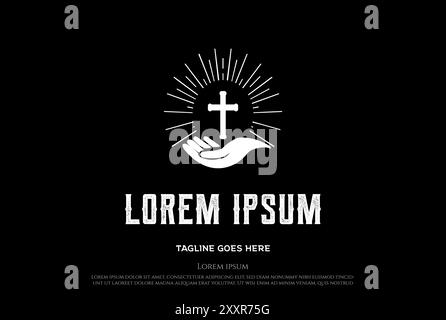 Sonne Sonnenaufgang Sonnenuntergang Licht mit christlicher Jesus Kirche Kapelle Kreuz Religion Logo Design Vektor Stock Vektor