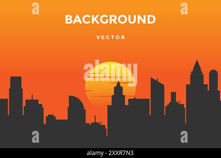 Sonnenuntergang Urban City Skyline Silhouette Hintergrund. Vektorabbildung Stock Vektor