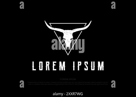 Old Hipster Texas Bison Buffalo Bull Longhorn Skelett Logo Design Vektor Stock Vektor