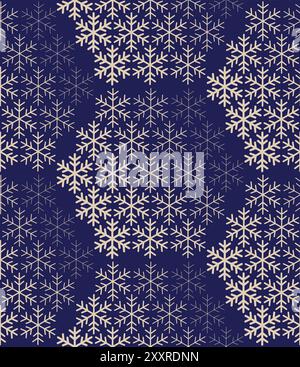 Abstraktes geometrisches Muster mit Schneeflocken. Sich wiederholender Hintergrund. Dunkelblau und Gold. Stock Vektor