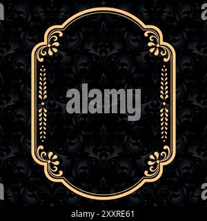 Rahmen aus Vintage-Gold auf schwarzem Hintergrund. Damaskus antike Vektorverzierung. Nahtloses abstraktes Blumenmuster. Stock Vektor
