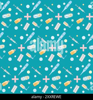 Zusammenfassung Hintergrund Gesundheit Medizin tablet patch Spritze nahtlose Muster Stock Vektor