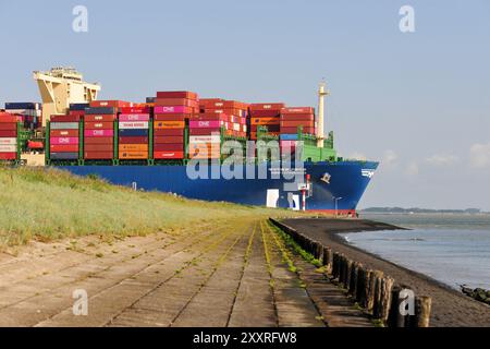 Das Containerschiff Copenhagen of HMM passiert die Zeeländische Hafenstadt Terneuzen über die Westschelde auf dem Weg nach Antwerpen. Foto ANP / Hollandse Hoogte / Stockfotos Zeeland niederlande Out - belgien Out Stockfoto