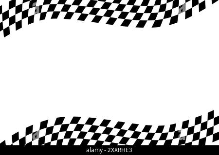 Hintergrund der Flagge für die Rennprüfung. Abschlusskontrolle Hintergrund der Rallye. Welliges psychedelisches Schachbrettmuster. Hippie-Rahmen mit verdrehtem Gingham-Schachbrettmuster. Vektor Stock Vektor