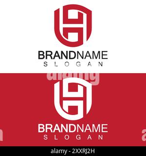 Abstraktes Logo mit H-Abzeichen. Shield Line Form H Monogramm für Firmensicherheitslogo, Cyber, Schutz, Guardian Logotyp. Stock Vektor