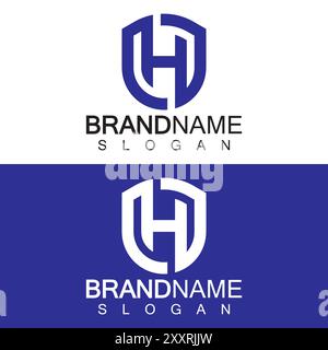 Abstraktes Logo mit H-Abzeichen. Shield Line Form H Monogramm für Firmensicherheitslogo, Cyber, Schutz, Guardian Logotyp. Stock Vektor