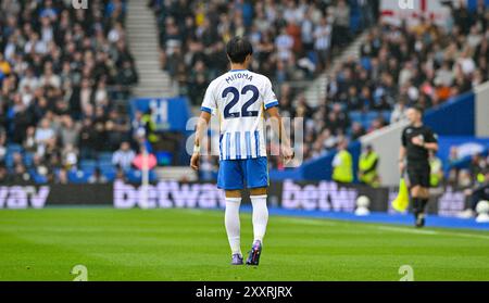 Kaoru Mitoma aus Brighton während des Premier League-Spiels zwischen Brighton und Hove Albion und Manchester United im American Express Stadium , Brighton , UK - 24. August 2024 Foto Simon Dack / Teleobjektive nur redaktionelle Verwendung. Kein Merchandising. Für Football Images gelten Einschränkungen für FA und Premier League, inc. Keine Internet-/Mobilnutzung ohne FAPL-Lizenz. Weitere Informationen erhalten Sie bei Football Dataco Stockfoto