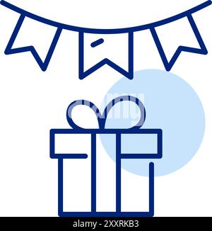 Feierliche Girlande und Geschenkbox mit Schleife. Symbol für Pixelperfekte, bearbeitbare Kontur Stock Vektor