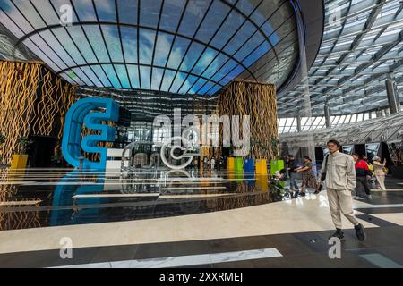 Astana, Kasachstan - 23. August 2024: Nur Alem, Zukunftsmuseum für Energie, erbaut für die Expo 2017 in Astana. Stockfoto