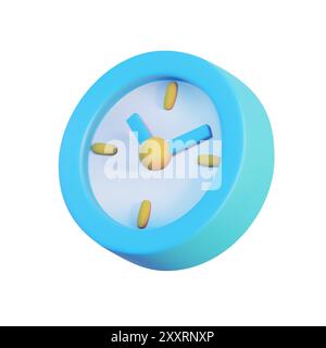 3D-Rendering eines blauen Weckers, isoliert auf weißem Hintergrund. Minimalistisches Designkonzept, das das Konzept des Zeitmanagements veranschaulicht. Idealer Vektor Stock Vektor