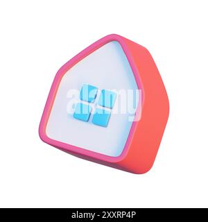 3D-Rendering eines abstrakten pinkfarbenen Hauses auf weißem Hintergrund. Hochwertige Vektorillustration mit einem modernen und stilisierten Design, ideal Stock Vektor