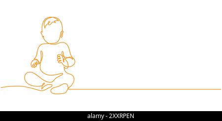 Symbol für durchgehende Linienzeichnung des Babys. Hand Gezeichnetes Symbol Vektor-Illustration, Neugeborenes Baby Kontinuierliche Linie Illustration, Baby Boy Crawl Und Sitzen Stock Vektor