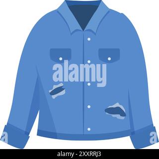 Blaue Jeansjacke mit Öffnungen an den Ärmeln, ein klassisches und zeitloses Modestück Stock Vektor