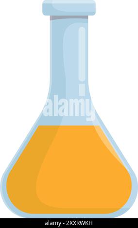 Chemikalienkolben mit einer orangen Flüssigkeit, was auf laufende wissenschaftliche Forschung oder Experimente hindeutet Stock Vektor