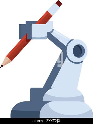 Der Roboterarm hält einen roten Bleistift und symbolisiert die Automatisierung kreativer Schreibaufgaben Stock Vektor