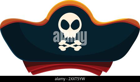 Zeichentrickillustration eines Piratenhutes mit Schädel und gekreuzten Knochen, isoliert auf weißem Hintergrund Stock Vektor