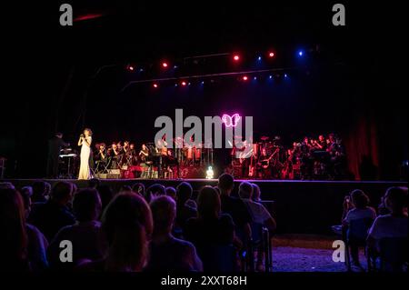 Marina Di Pietrasanta, Italien. August 2024. Fiorella Mannoia tritt live auf der Bühne des La Versiliana Festivals auf. (Foto: Stefano Dalle Luche/Pacific Press/SIPA USA) Credit: SIPA USA/Alamy Live News Stockfoto