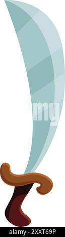 Gebogenes Schwert im Cartoon-Stil mit einem hölzernen Griff, aufrecht stehend, perfekt für Projekte im Zusammenhang mit Piraten, Abenteuer und Fantasie Stock Vektor