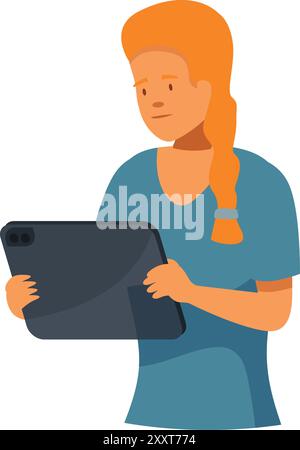 Junge Frau Arzt oder Krankenschwester mit Tablet-pc, der medizinische Informationen liest Stock Vektor