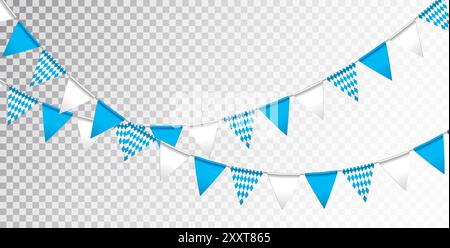 Blau und weiß Bayern Party Flag Girlande isoliert auf sauberem Hintergrund. Vektor-Oktoberfest-Illustration für traditionelles deutsches Bierfest. Urlaub Stock Vektor