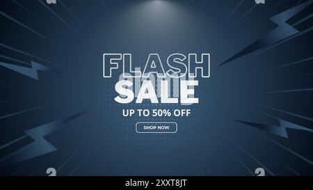 Flash Sale Shopping Poster oder Banner mit Flash-Symbol und 3D-Text auf grauem Hintergrund. Flash Sales Banner Template Design für Social Media Website. Stock Vektor