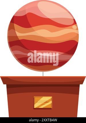 Cartoon-jupiter-Planetenmodell auf Holzsockel mit goldenem Namensschild Stock Vektor