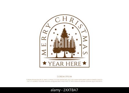 Vintage Retro Kiefer Fichte Zeder Immergrüne Lärche Tanne Nadelbäume Wald für frohe Weihnachten Logo Design Vektor Stock Vektor