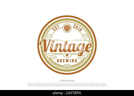 Retro Vintage Hop für Craft Beer Brewing Brewery Logo Design Vektor Stock Vektor