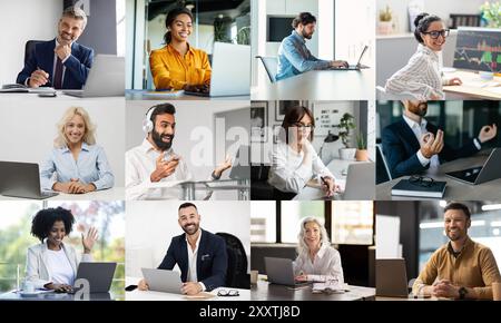 Mitarbeiter, die an virtuellen Meetings und Remote-Arbeiten teilnehmen Stockfoto