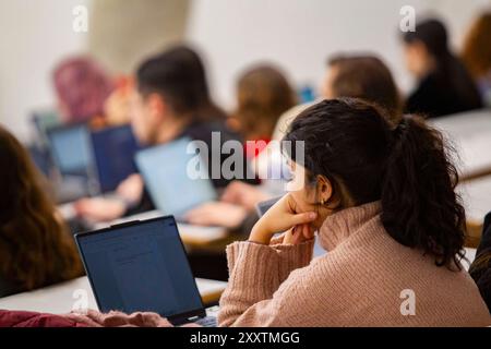 Lyon, Bron (im Osten Frankreichs), Lumiere University Lyon 2, Campus Porte des Alpes: Vortrag in einem Auditorium mit einer Gruppe von Psychologie-Undergr Stockfoto