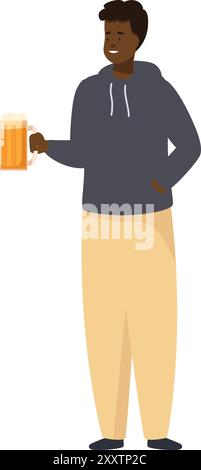 Der junge Mann steht mit einem Bierkrug in der Hand und genießt scheinbar ein erfrischendes Getränk Stock Vektor