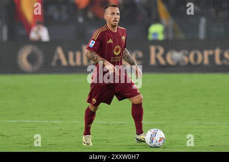 Rom, Italien. August 2024. Angelino von Roma wurde während des Spiels der Serie A zwischen Roma und Empoli im Olympiastadion gesehen. Endpunktzahl Roma 1:2 Empoli. Quelle: SOPA Images Limited/Alamy Live News Stockfoto