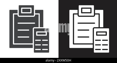 Accounting Symbol Flat Set in Schwarzweiß-Umrissvektor Stock Vektor