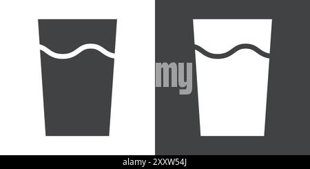 Glas des Wassers Symbol flach gesetzt in schwarz-weiß Farbe Umrissvektor Stock Vektor