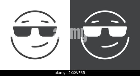 Cool Emoji Symbol Flat Set in schwarz-weiß Farbe Umrissvektor Stock Vektor