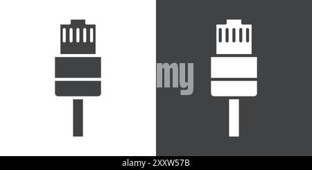 ethernet-Kabelstecker Symbol flacher Satz in Schwarz-weiß-Farbe Umrissvektor Stock Vektor