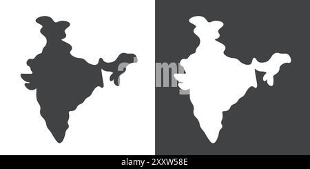 Indische Karte Symbol flach gesetzt in schwarz-weiß Farbe Umrissvektor Stock Vektor