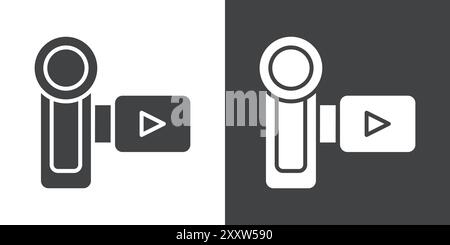 Handy Cam Icon flach Set in schwarz-weiß Farbe Umrissvektor Stock Vektor