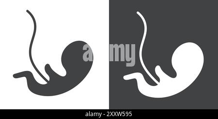 Embryo Child Icon Flat Set in schwarz-weiß Farbe Umrissvektor Stock Vektor